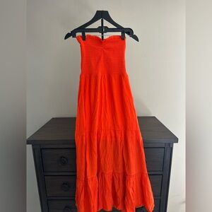 Burnt Orange Maxi Strapless Sundress